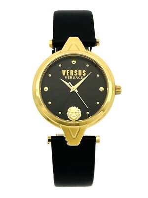 VERSACE メデューサ 腕時計 ゴールド ヴァニティ 黒 Versus by Versace SCI110016 Black Textured Dial Gold Black Leather