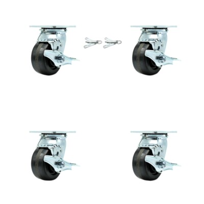 4 Inch Phenolic Caster Set with Roller Bearings 4 Brake 2 Swivel Lock SCC