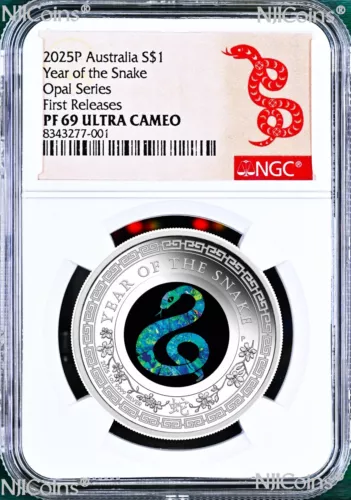 2025 Australia OPAL LUNAR Year of the Snake 1 oz Silver Proof Coin NGC PF69 FR