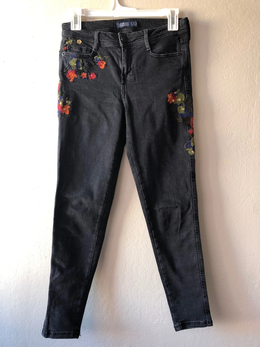 Jeans brodés fleurs zara sale
