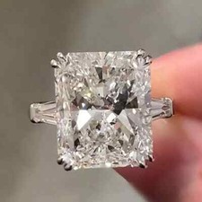 5Ctw Radiant Cut Moissanite Three Stone Engagement Ring 14K White Gold Plated