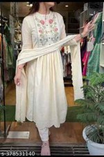 Cotton khadi Fabric designer White kurti dupatta and pant set for women