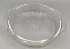Vintage PYREX 221 Round Clear Glass Baking Pie Pan w/Handles 8-1/2" - 2" deep