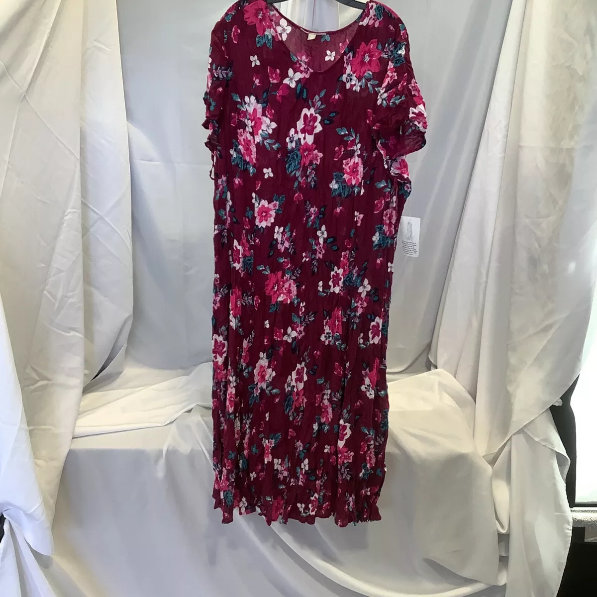 Woman Within Womens Floral Short Sleeve Maroon Maxi Dress Size 26 28 2X Petite