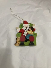 Vintage 1984 Schmid EMGEE Wood Hand Painted Christmas Ornament Santa Chair Boy
