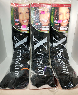 X-Pression Premium Ultra Braid Color # 1  Black - 82'' Lot of 3