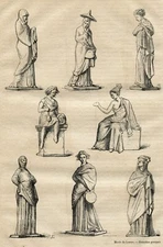 1877 Louvre Museum Greek statuettes I  Original antique print Greece