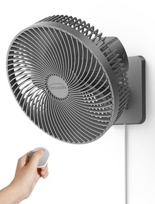 10-In Wall Mount Oscillating Fan W/ Remote Timer 4-Speed 90° 12W Grey