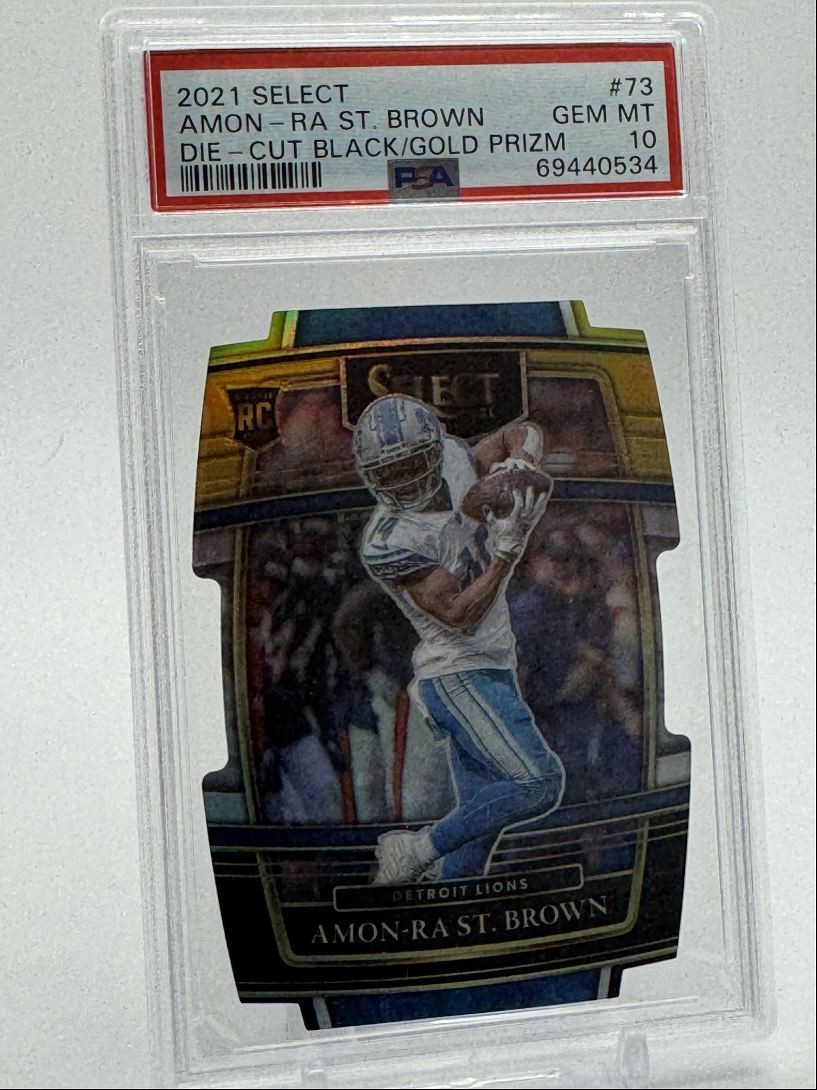 2021 Panini Select Black and Gold Prizm Die-Cut Amon-Ra St. Brown Rookie PSA 10