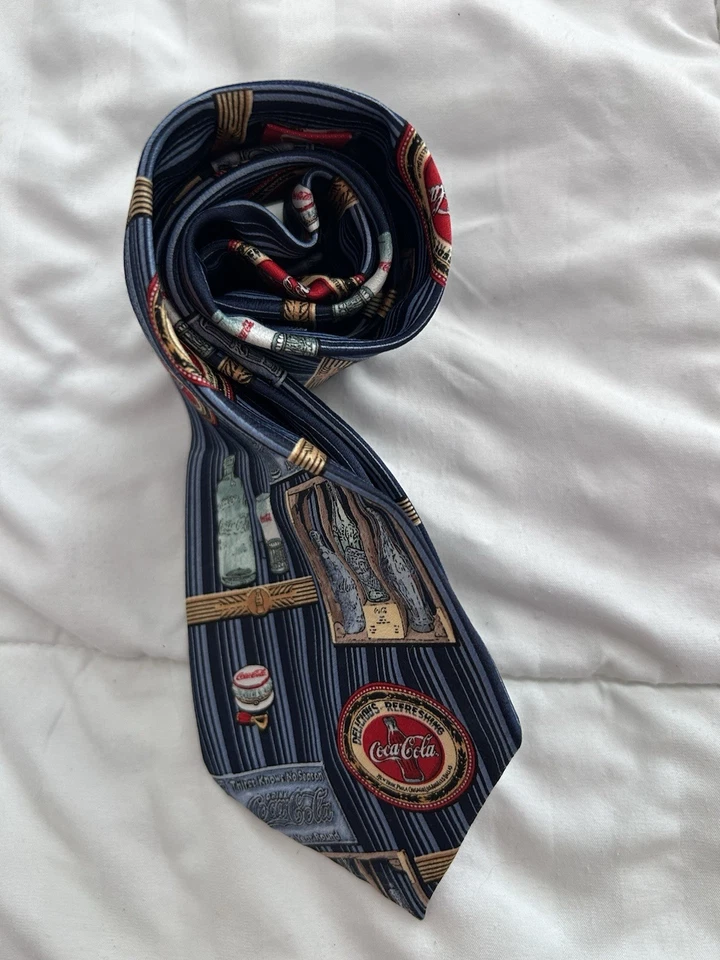 Corbata de cuello genuina Coca-Cola a rayas horizontales para hombre 57x4 azul rojo blanco Foto 3 de 4