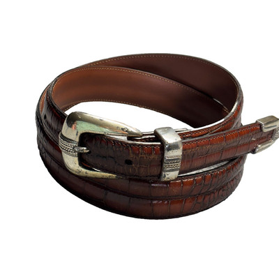 Daniel Cremieux Croc Embossed Leather Dress Belt Brown 1.25'' Size 36 90