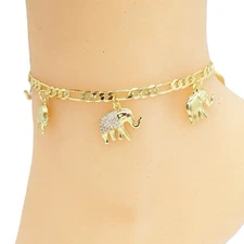 10 Inch 14k  Gold Plated Elephant Anklet Charms