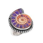 Ammonite Fossil Gemstone Handmade 925 Sterling Silver Jewelry Ring Size 7 v589