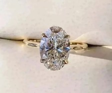 2CT Oval-Cut VVS1 Moissanite Solitaire Engagement Ring Solid 10K Yellow Gold