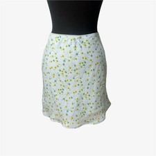 Vintage Y2K Blue Floral Satin Slip Skirt Lace Trim Coquette Fairycore  XS
