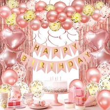 Rose Gold Birthday Decorations, Happy Birthday Banner, Confetti Balloons, Fri...
