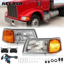 Pair Headlight w/Adjusters + Corner Light & Bezel For Peterbilt 375 385 Halogen