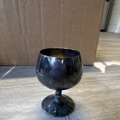Dark Metal Stemmed Goblet Cup, Metal Vessel for Decorative Display Piece