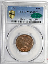 1856 Braided Hair Half Cent : PCGS MS64BN  CAC