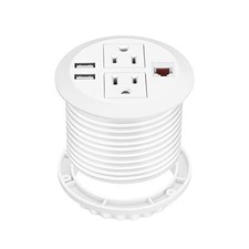 Desktop Power Grommet with USB, 3 inch Hole Recessed Power Outlet, Flush White