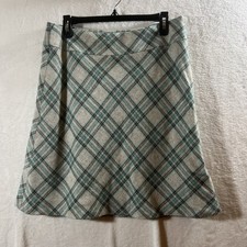 Talbots Women s Green Beige Wool Blend A-Line Side Zipper Plaid Skirt Size 8