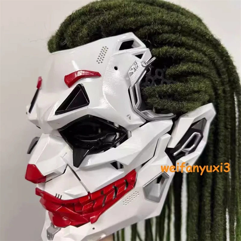 Joker Full Face Masks Resin Cosplay Props w/Dreadlocks Punk Style Accessories - Image 4 of 4