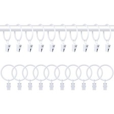 20 PCS Metal Curtain Rings with Clips, White Drapery Rings for Hanging, Curta...