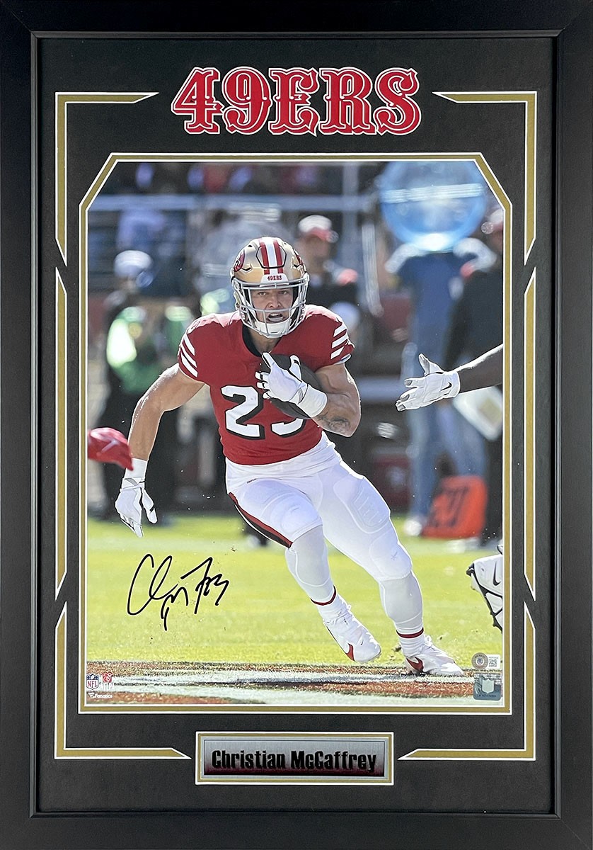Christian McCaffrey Autographed Signed San Francisco 49ers 16x20 Photo Framed Beckett 