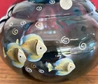 FABULOUS ! Fenton Art Glass TRANQUIL SEA ON INDIGO BLUE BULBOUS FISH VASE SIGNED