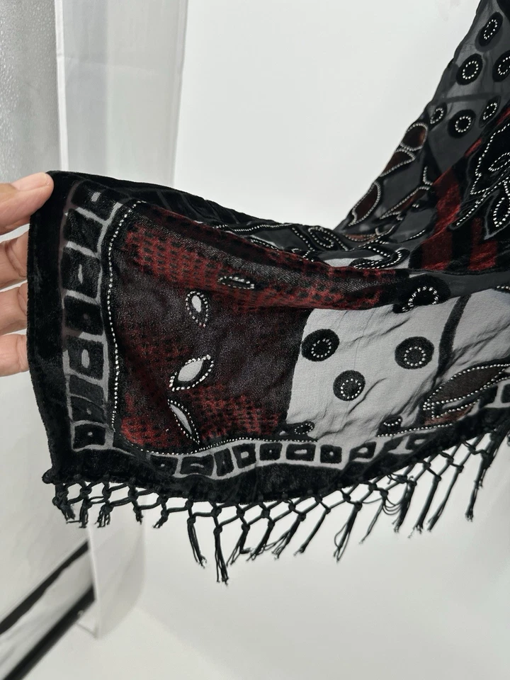 Bufanda envolvente chal de terciopelo Burnout floral con flecos largos colores de otoño Foto 3 de 4