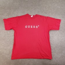 Vintage Guess Shirt Mens Large Red Spell Out Logo USA Made 90s Tee Y2K
