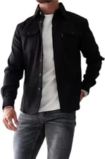 Casual Mens Warm Blouse Buttoned Long Sleeve Shacket Work Shirt Jacket TopSolid