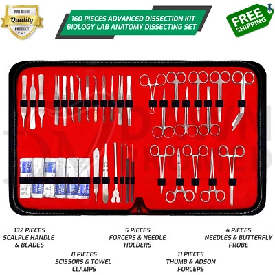 DAWNPROMED 160 Pcs Advanced Dissection Set Biology Lab Anatomy Dissecting Kit Vet German Gr