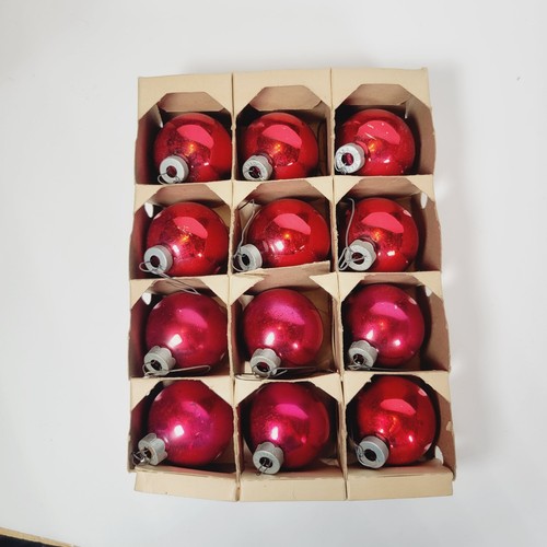 12 Vintage Franke Mercury Glass RED Christmas Tree Ornaments Shiny BOX USA - Picture 7 of 11