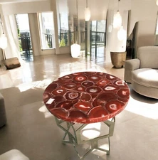 24" Red Agate Coffee Table Luxury Housewarming Console Bar Furniture Home Decors