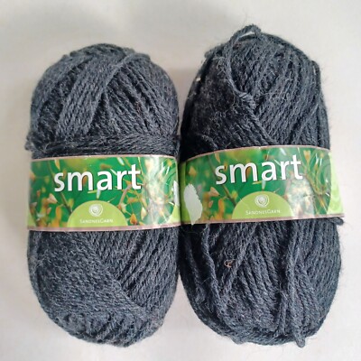 2 Sandnes Garn Smart 100% Pure New Wool 50 gr Charcoal 1088 New Old Stock