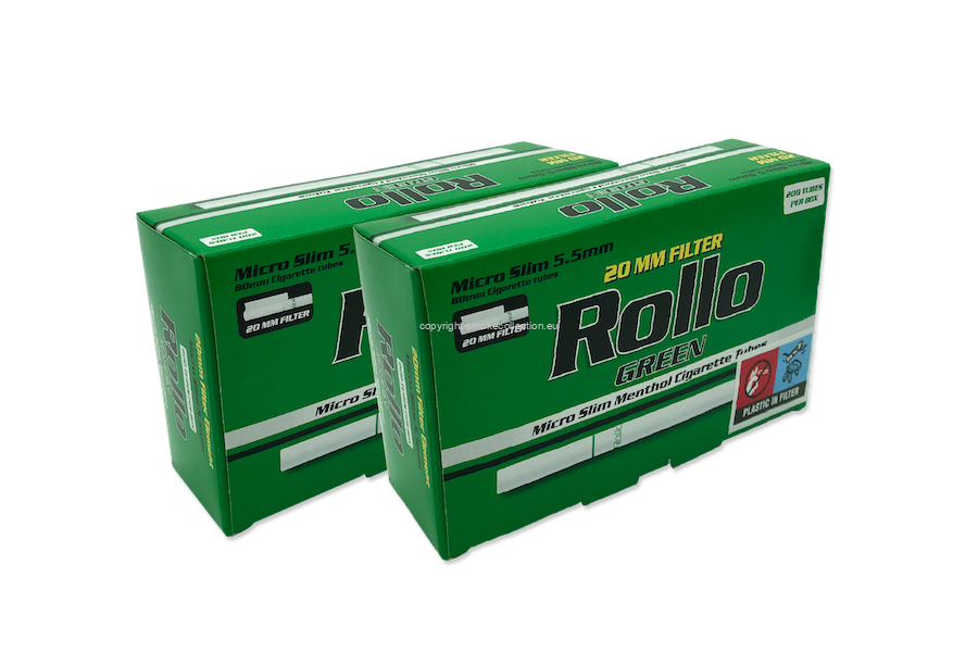Rollo GREEN Menthol Micro Slim 5.5mm Empty Filter Tubes 20mm filter  long(400ct.)