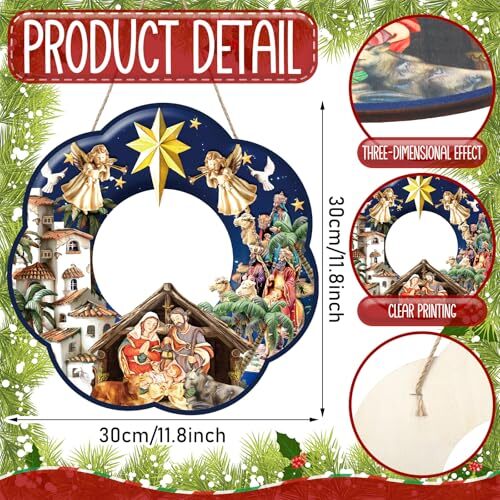 Nativity Scene Wreath Christmas Wooden Ornament Decor Hanging Xmas Wreath Sign - Picture 3 of 7