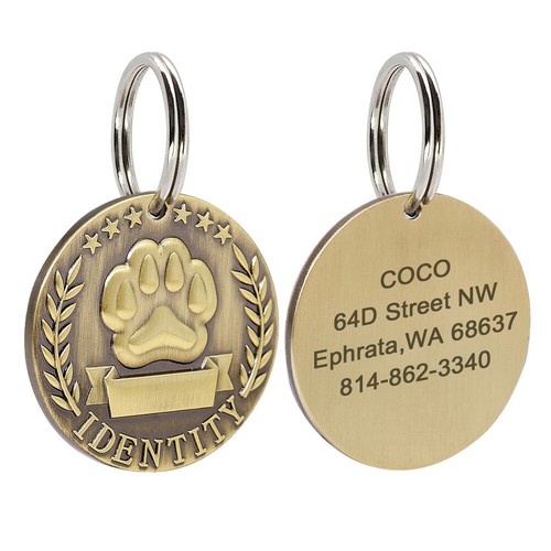 Personalized Pet Dog ID Tags Brass Rectangle Name Address Collar Discs Engraved - Picture 5 of 14