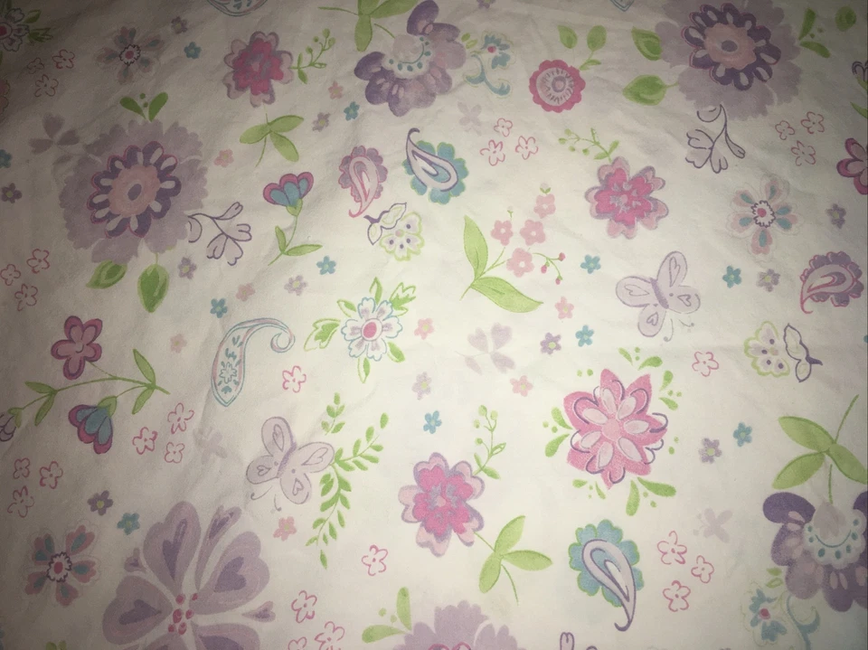 Pottery Barn Kids Garden Party Purple Twin Flat Sheet Paisley Floral Pink Green - Image 4 of 4