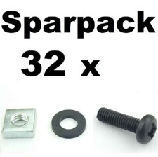 32 x Rackschraube M6 x 20 Gewindeschrauben + Unterlegscheibe + Vierkant Mutter