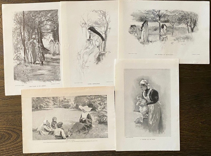 CATHOLIC NUNS SISTERS Lot 5 Antique Art Prints~St.Anne's Walk,Kids Story Telling