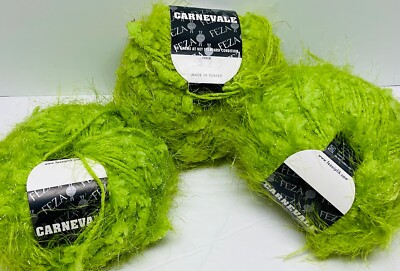 Feza Carnevale Yarn  Lot of 3 Lime Green 323 Nylon New Vintage Metallic