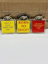Lot Of 3 Vintage Meme Double Sided Keychains By Planet Earth Graphics (90’s) (U)
