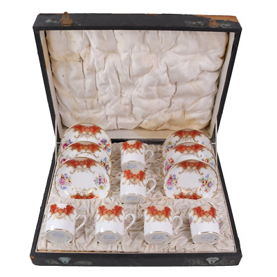Grosvenor Orange Fledermaus Tasse Untertasse Demitasse Set Waring Gillow London 1930er