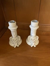 Vtg ceramic Taper candle holders Cherub angel And Rose Home Decor