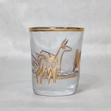 Peru 14K Gold Shot Glass Souvenir Cactus Llama Alpaca Andes Mountains Travel