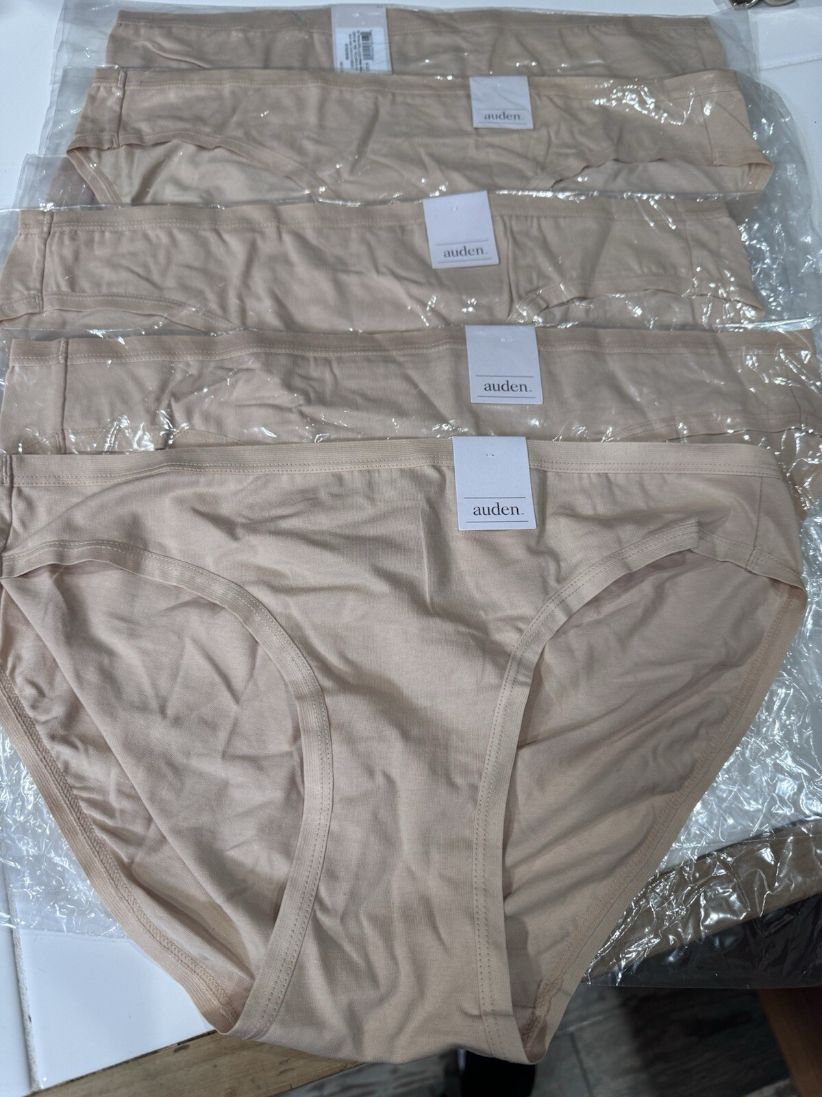 Women's Cotton Blend Bikini Underwear Auden Beige Size Large 12-14 Lot of 5 NWT