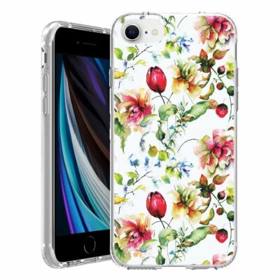 For Apple iPhone SE 3rd 2nd Gen TPU Case Cover+Glass(Watercolor Flowers)