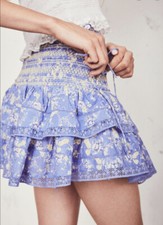 Loveshackfancy Cotton Mira Smocked Mini Tiered Ruffle Skirt Blue Jay L